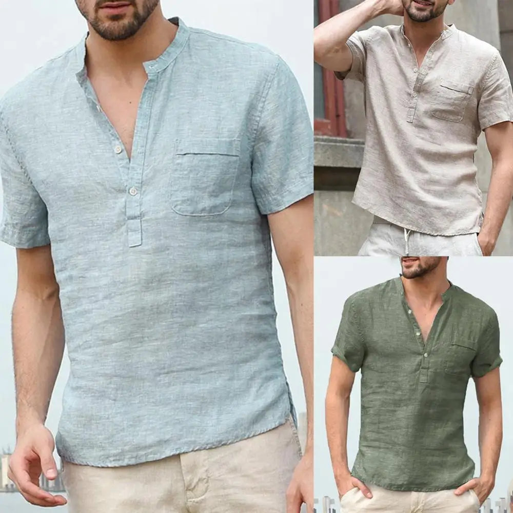 Jasper - Casual Linnen Henley Shirt